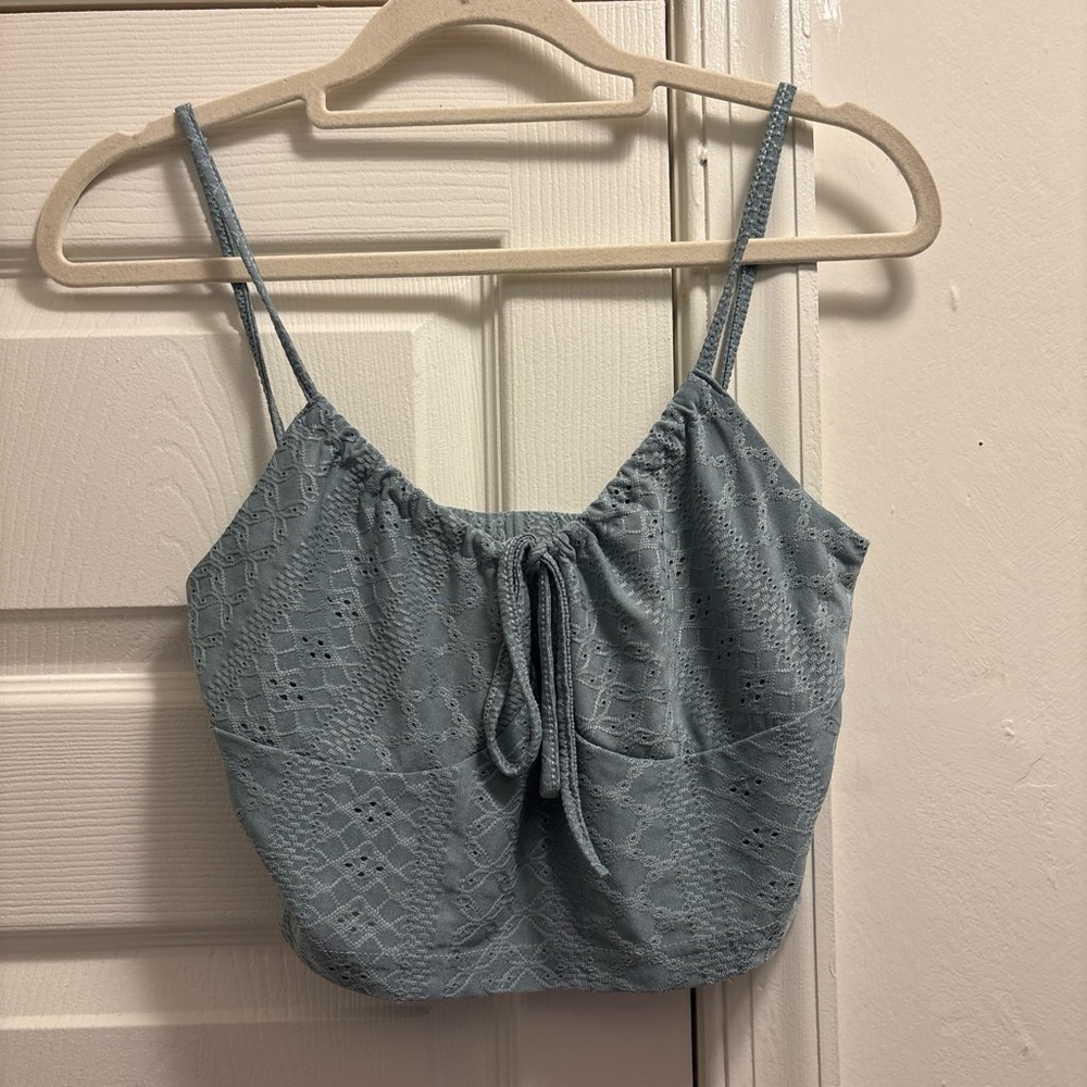 SHEIN Light Blue Lace Tie-Front Cropped Cami